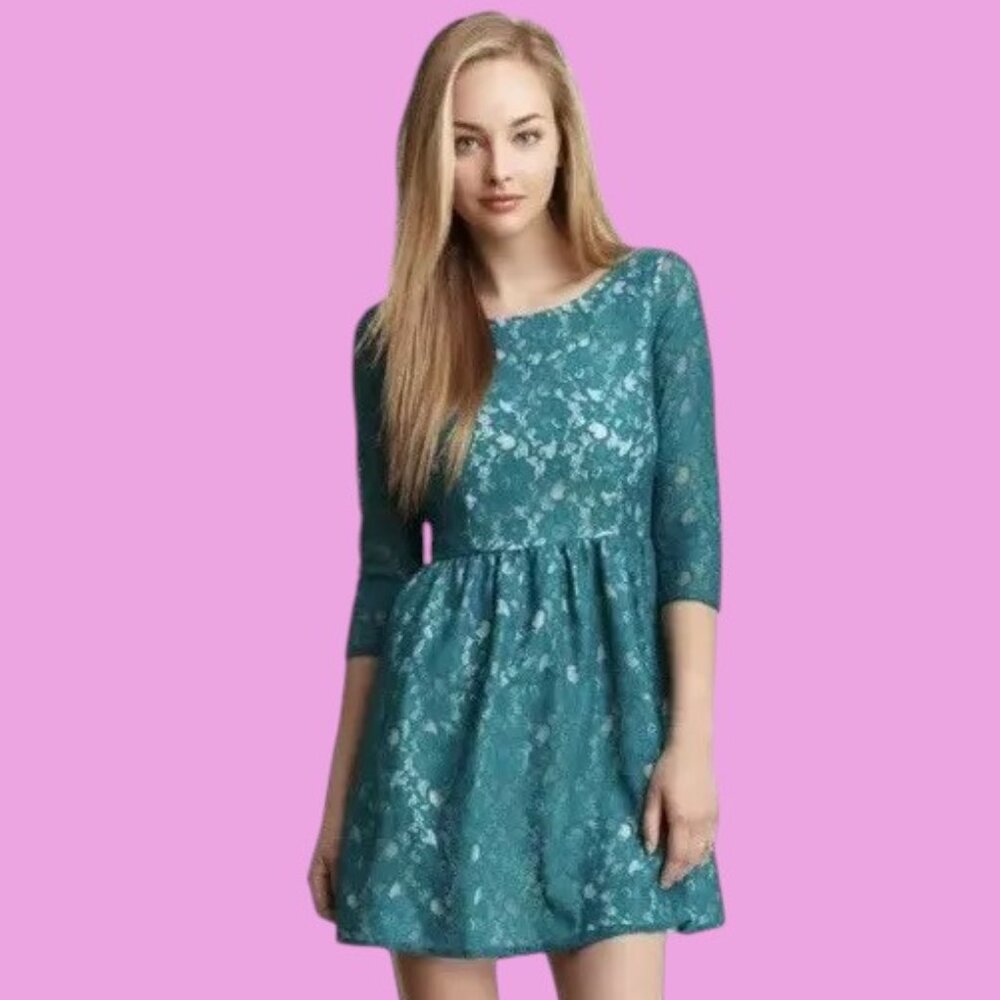 French Connection Fast Anna Lace Fit and Flare Skater Dress in Green Size 8